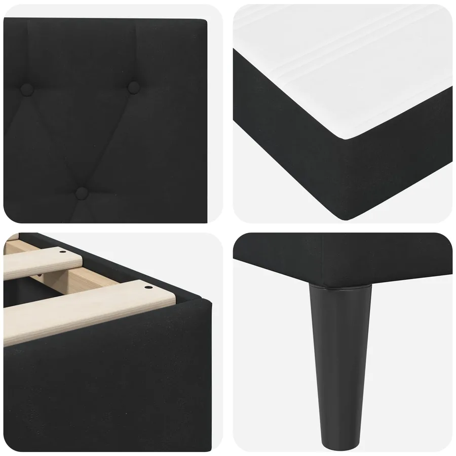 Cadre de lit avec matelas Noir 100 x 200 cm Velours - 9