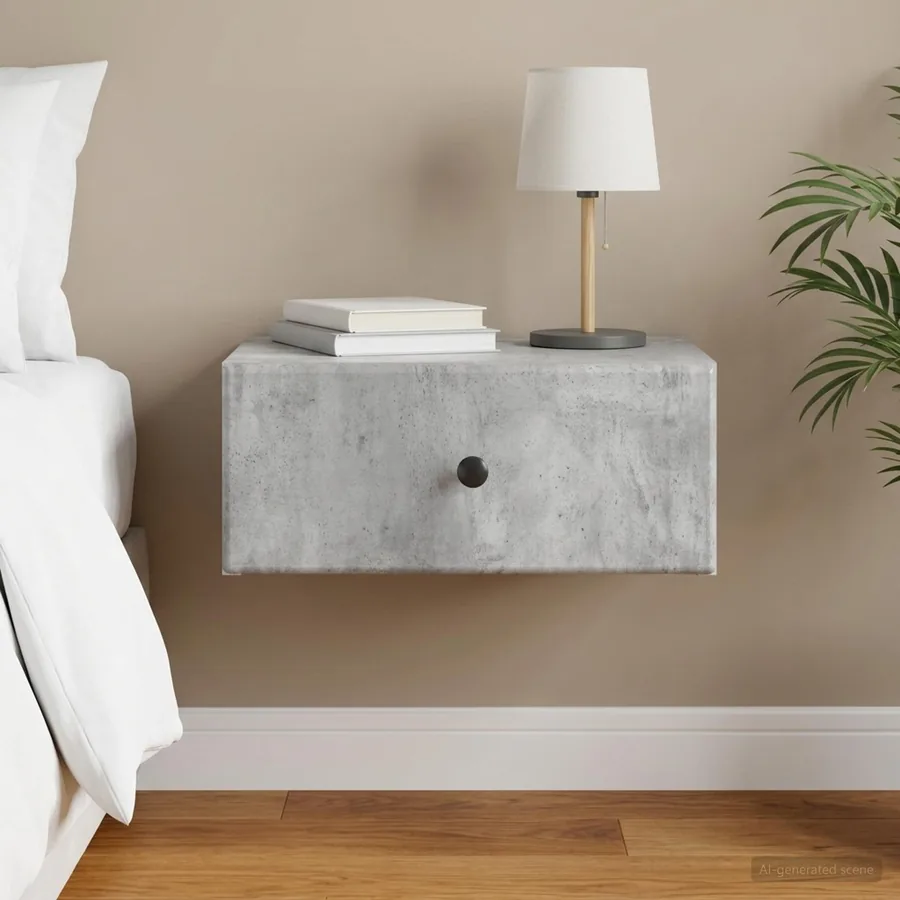 Cabinet de chevet mural Gris béton 49 x 34,5 x 20 cm