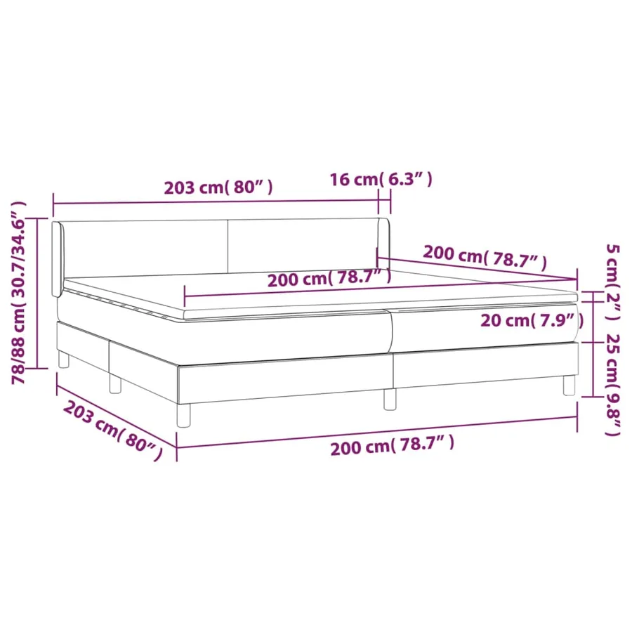 Sommier à lattes de lit avec matelas Gris foncé 200x200cm Tissu - 7