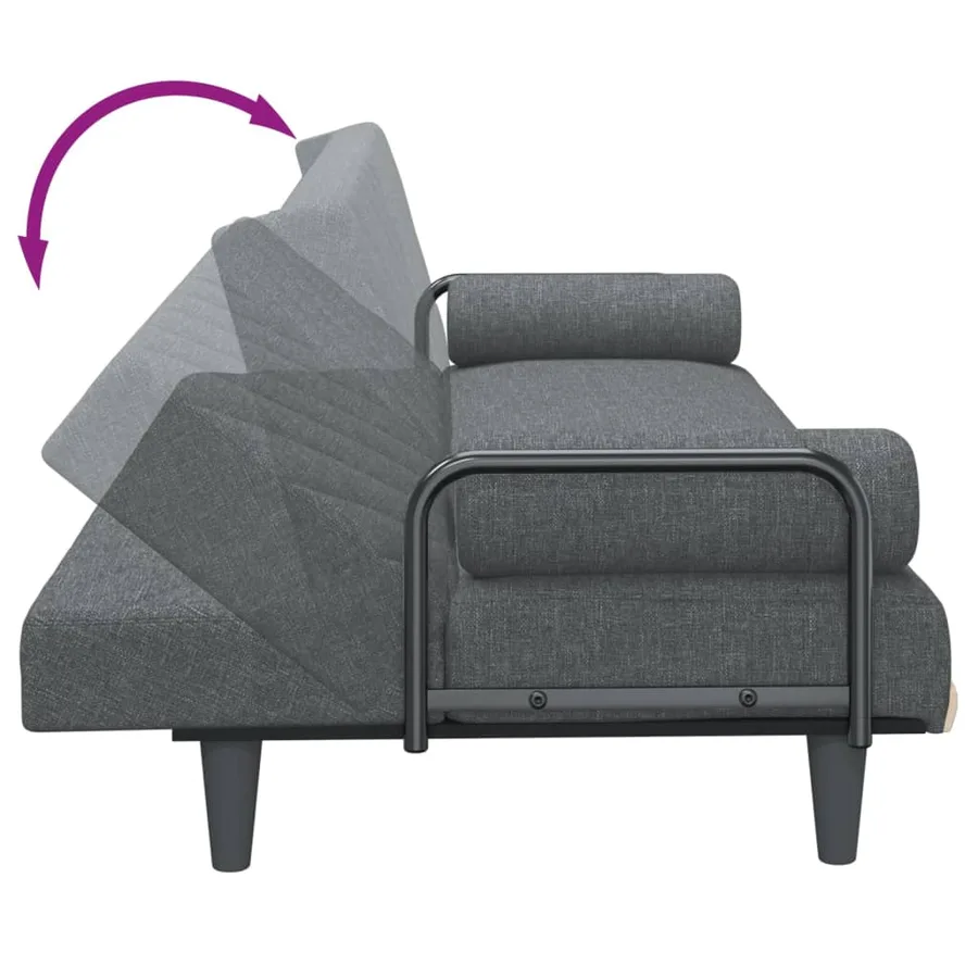 Canapé-lit avec accoudoirs gris foncé tissu - 9