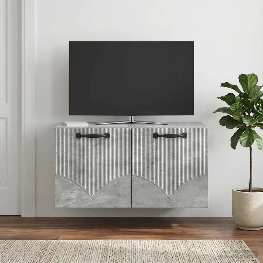 Meuble TV mural Gris béton 59,5 x 31 x 30 cm Bois d'ingénierie - 4