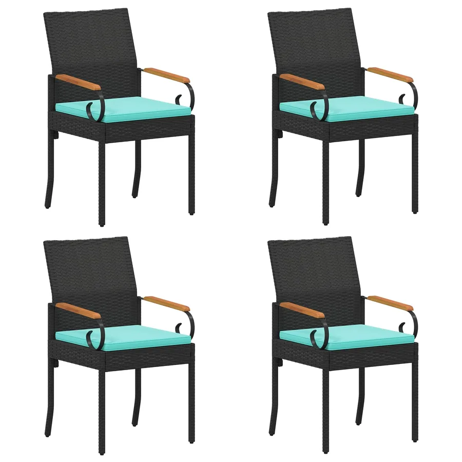 Chaises de jardin 4 pcs Noir et turquoise Poly Rattan et Acacia - 2