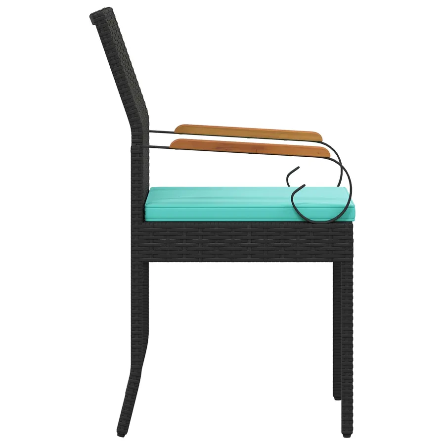 Chaises de jardin 4 pcs Noir et turquoise Poly Rattan et Acacia - 7