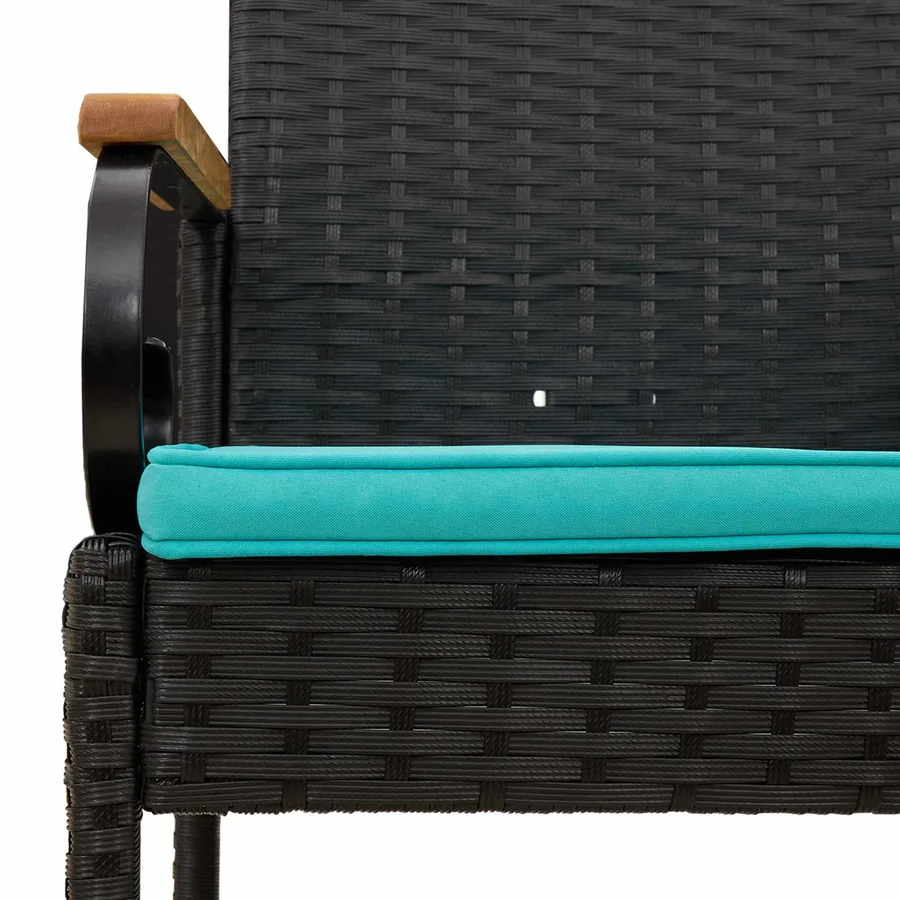 Chaises de jardin 4 pcs Noir et turquoise Poly Rattan et Acacia - 8