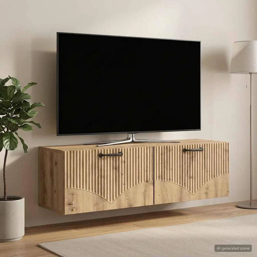 Meuble TV mural 98 x 31 x 30 cm Chêne artisanal