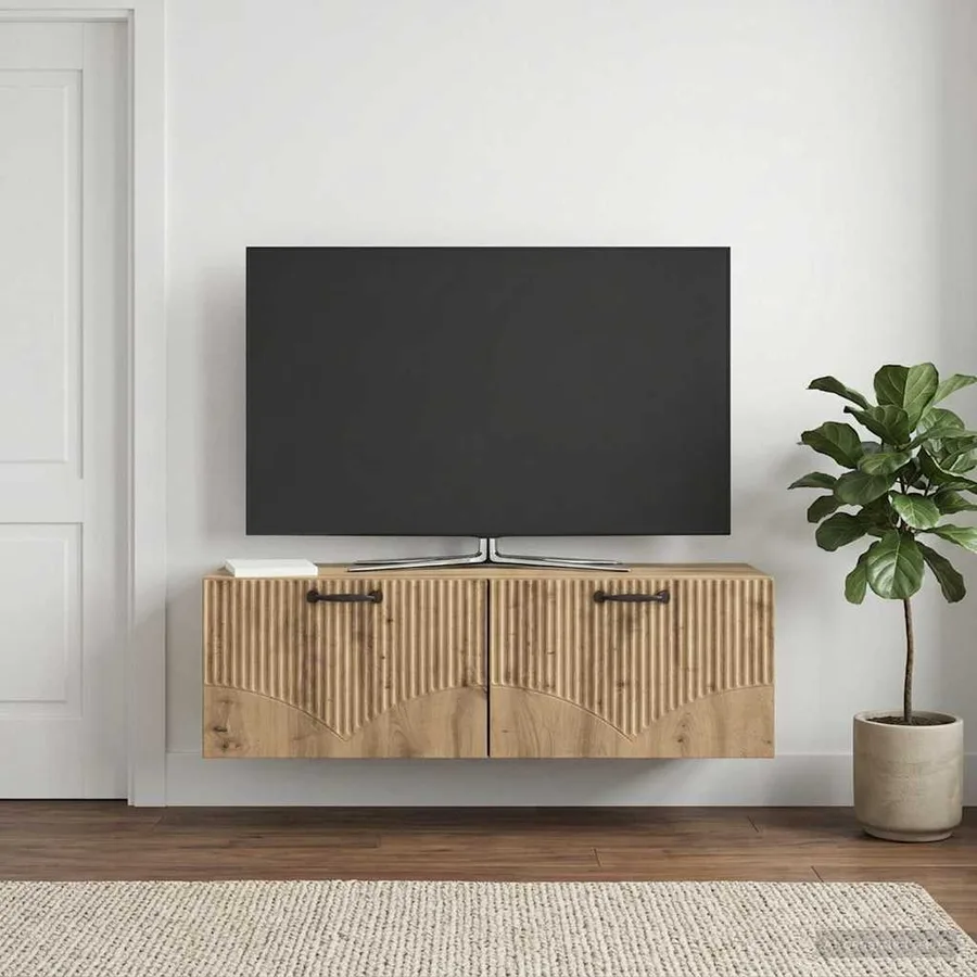 Meuble TV mural 98 x 31 x 30 cm Chêne artisanal - 4