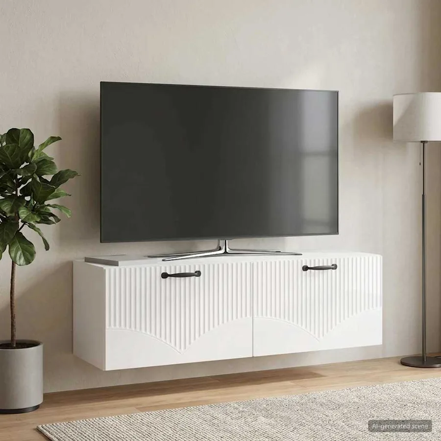 Meuble TV mural Montage mural Blanc brillant 98 x 31 x 30 cm - 4