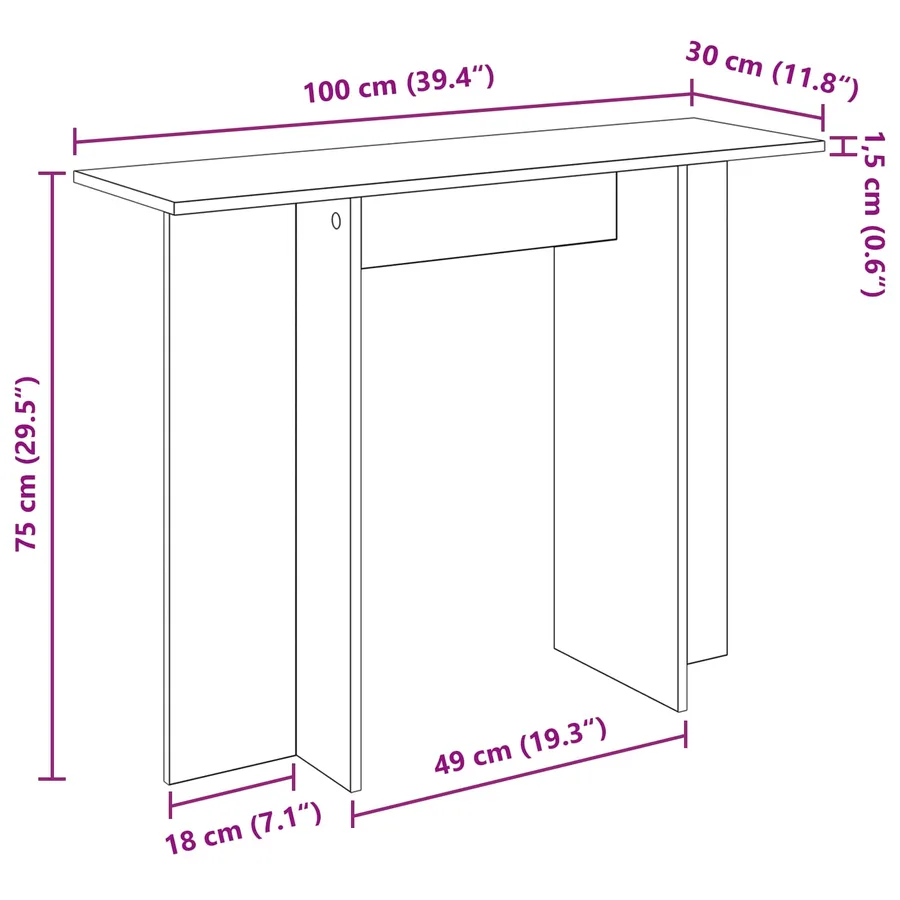 Table console Chêne artisanal 100 x 30 x 75 cm - 10