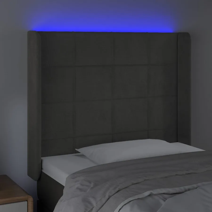 Tête de lit à LED Gris foncé 83x16x118/128 cm Velours - 4