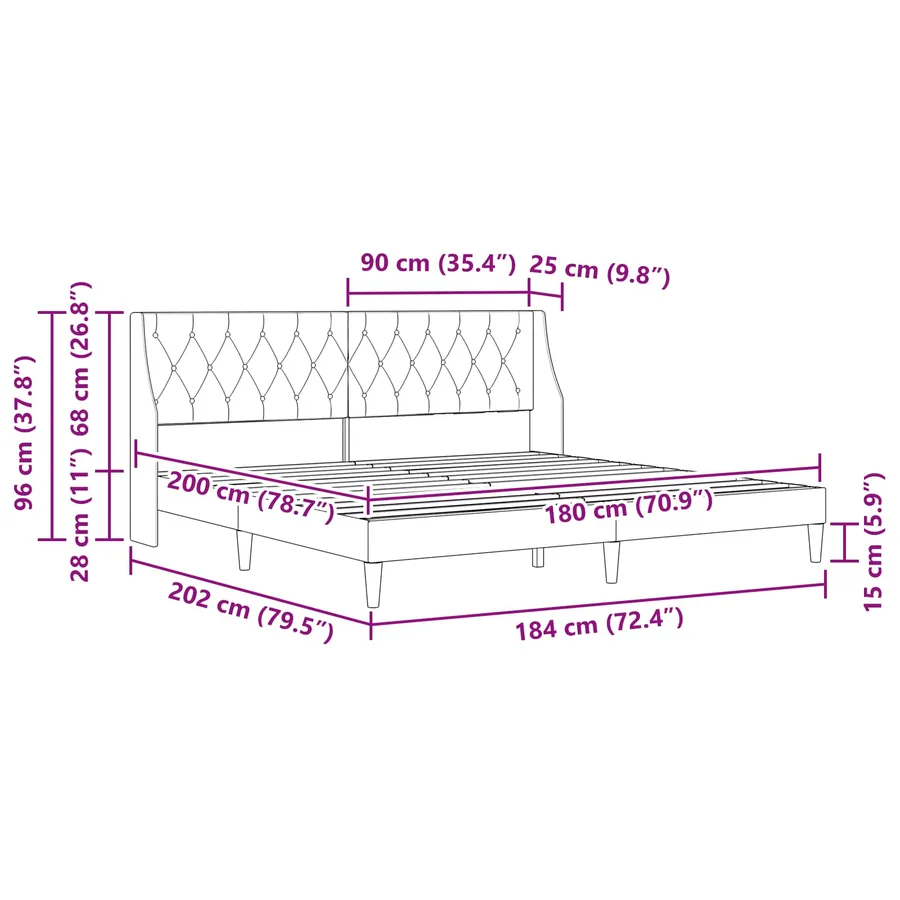 Cadre de lit avec matelas Gris foncé 180 x 200 cm Velours - 11