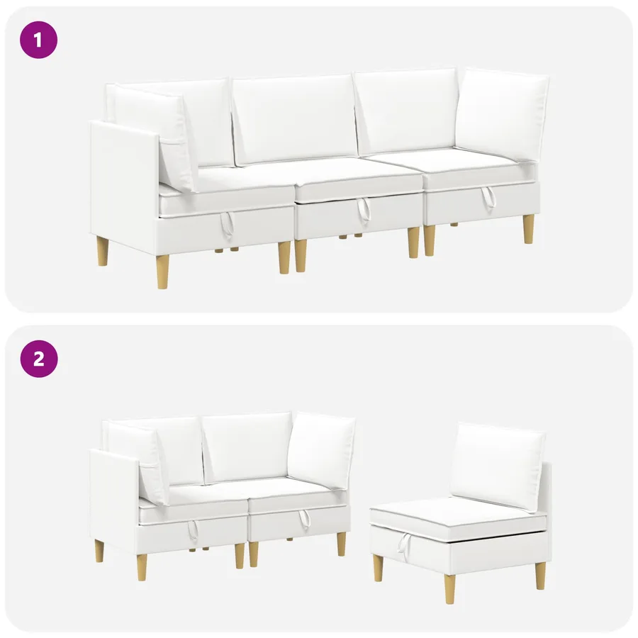 Canapé modulaire avec rangement 3 pcs Blanc Tissu - 10