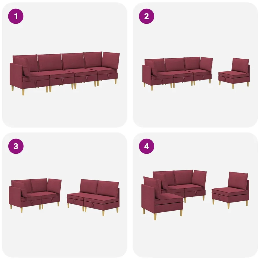 Canapé modulaire avec rangement 4 pcs Bordeaux Tissu - 10