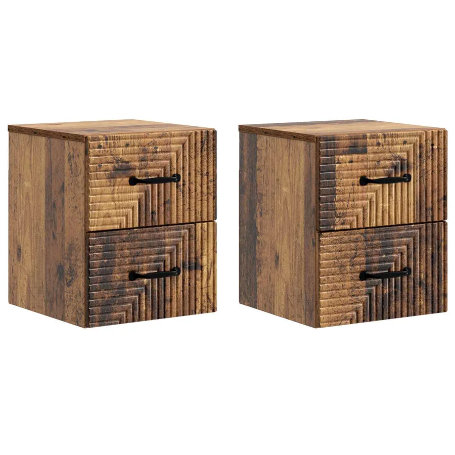 Cabinet de chevet mural 2 pcs Bois ancien 34,5 x 33 x 40 cm - 2