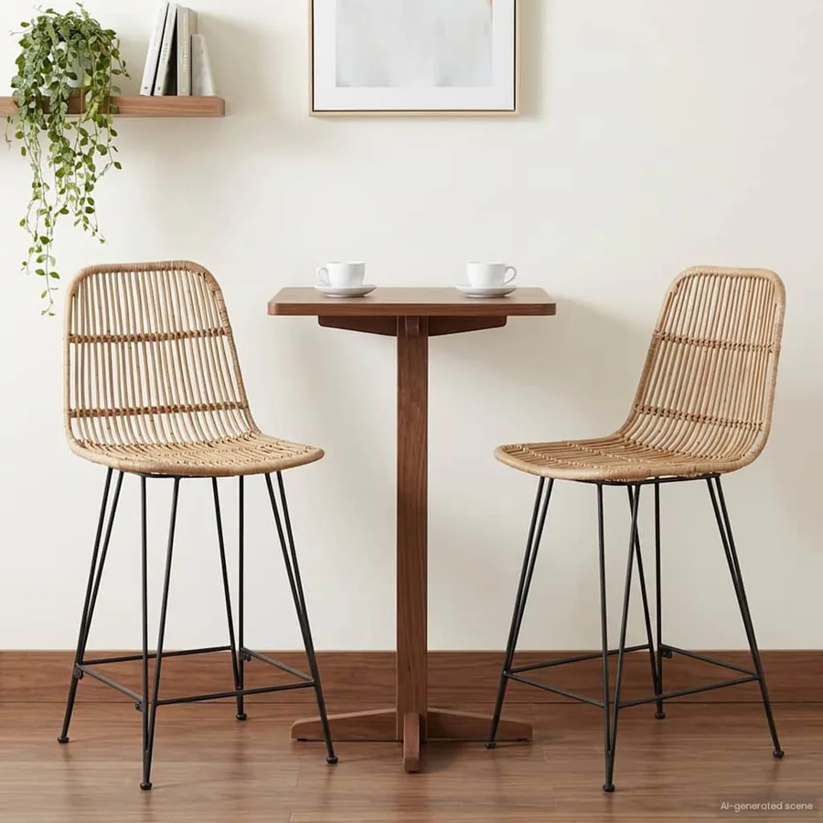 Tabouret de bar 2 pcs Naturel 44 x 54 x 96 cm Rattan et Acier