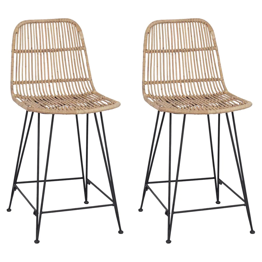 Tabouret de bar 2 pcs Naturel 44 x 54 x 96 cm Rattan et Acier - 2