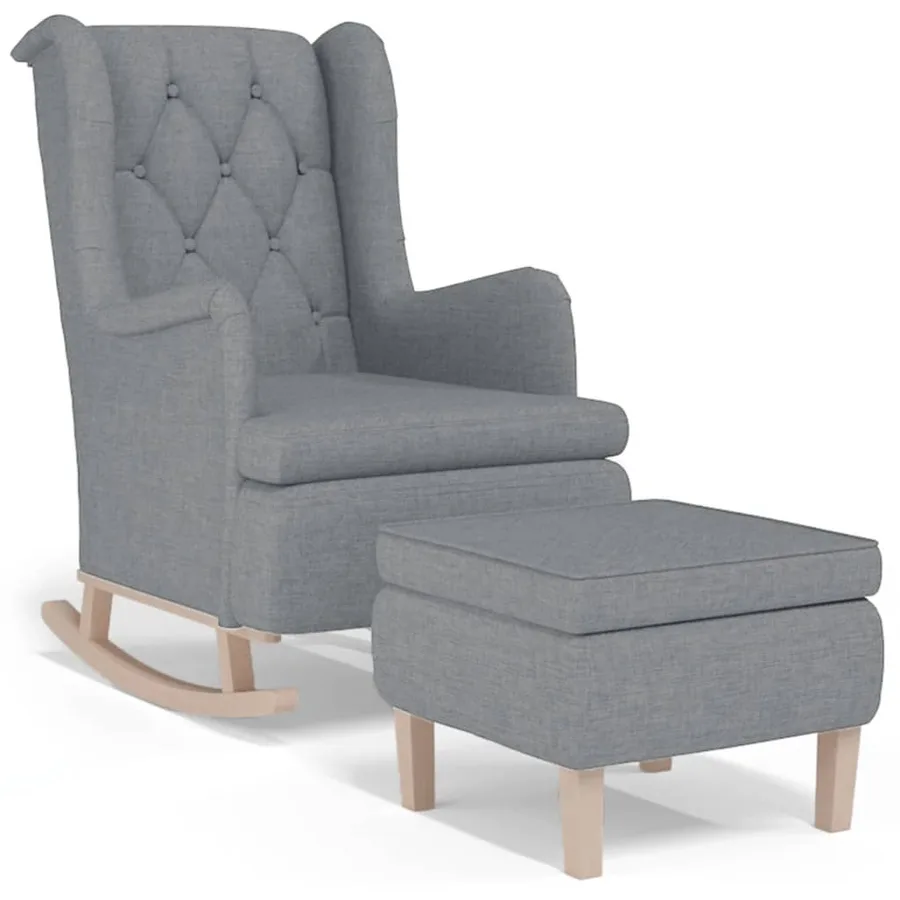 Fauteuil avec pieds à bascule et tabouret Gris clair Tissu - 2