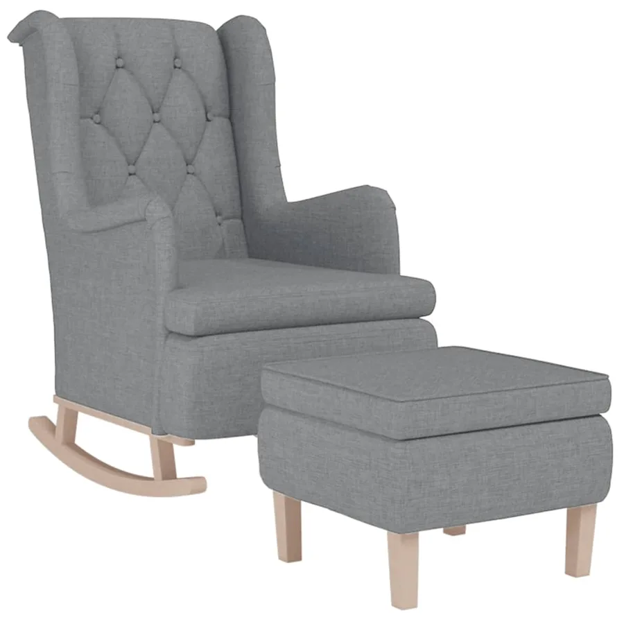 Fauteuil avec pieds à bascule et tabouret Gris clair Tissu - 3