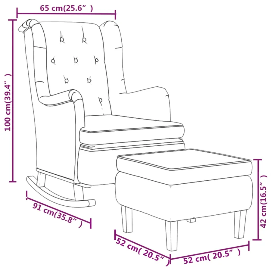 Fauteuil avec pieds à bascule et tabouret Gris clair Tissu - 7