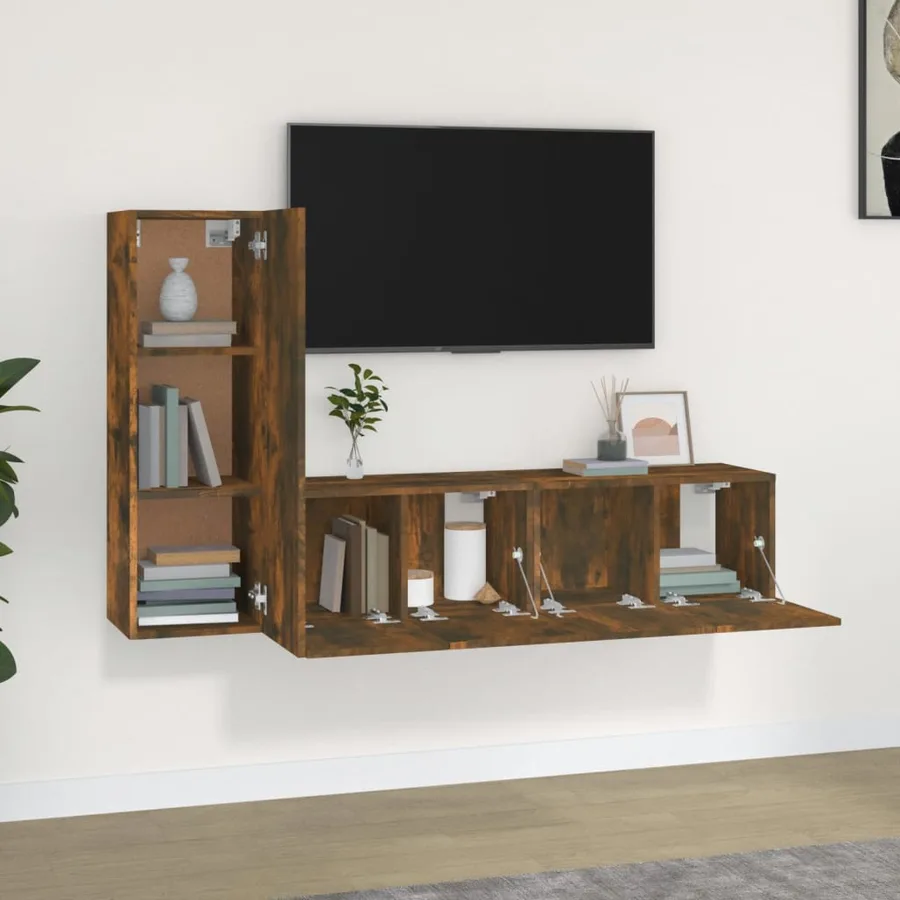 Ensemble de meubles TV 3 pcs Chêne fumé Bois d'ingénierie - 3