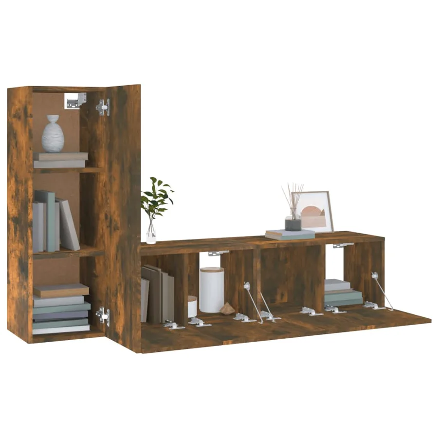 Ensemble de meubles TV 3 pcs Chêne fumé Bois d'ingénierie - 4