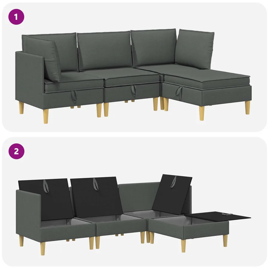 Canapé modulaire avec rangement 4 pcs Gris foncé Tissu - 10
