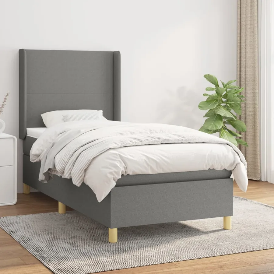 Sommier à lattes de lit avec matelas Gris foncé 100x200cm Tissu