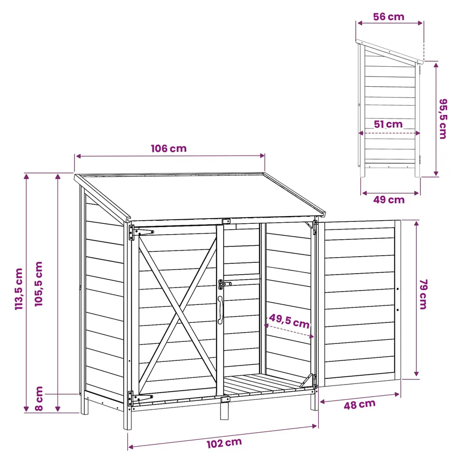 Abri de jardin Marron 106 x 56 x 113,5 cm Bois de Sapin Massif - 11