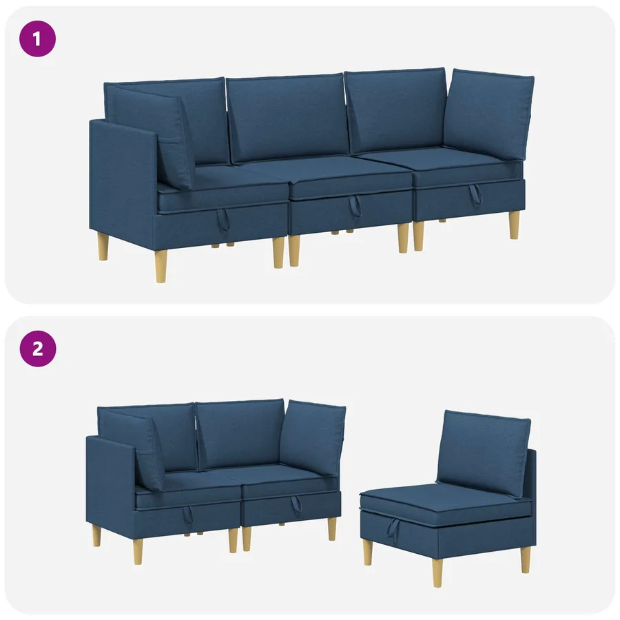 Canapé modulaire avec rangement 3 pcs Bleu Tissu - 10