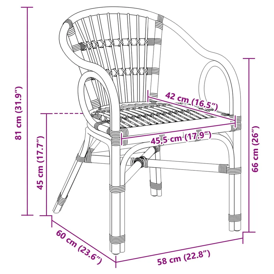Chaise empilable Noir 58 x 60 x 81 cm Rotin - 9