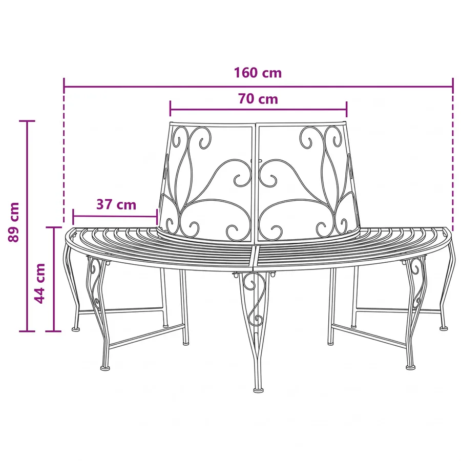 Banc d'Arbre 4-Nombre de places 160 x 80 x 89 cm Acier - 6