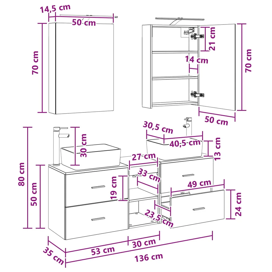 Ensemble de mobilier de salle de bain 5 pcs Chêne fumé - 14