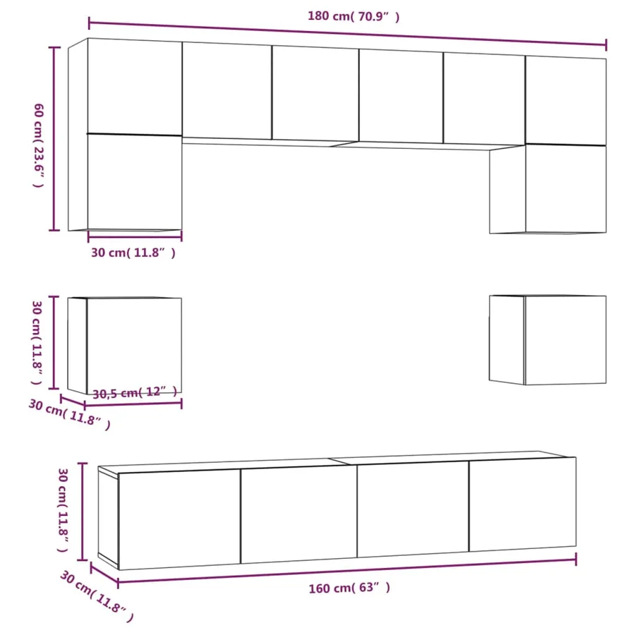 Ensemble de meubles TV 8 pcs Chêne fumé Bois d'ingénierie - 10