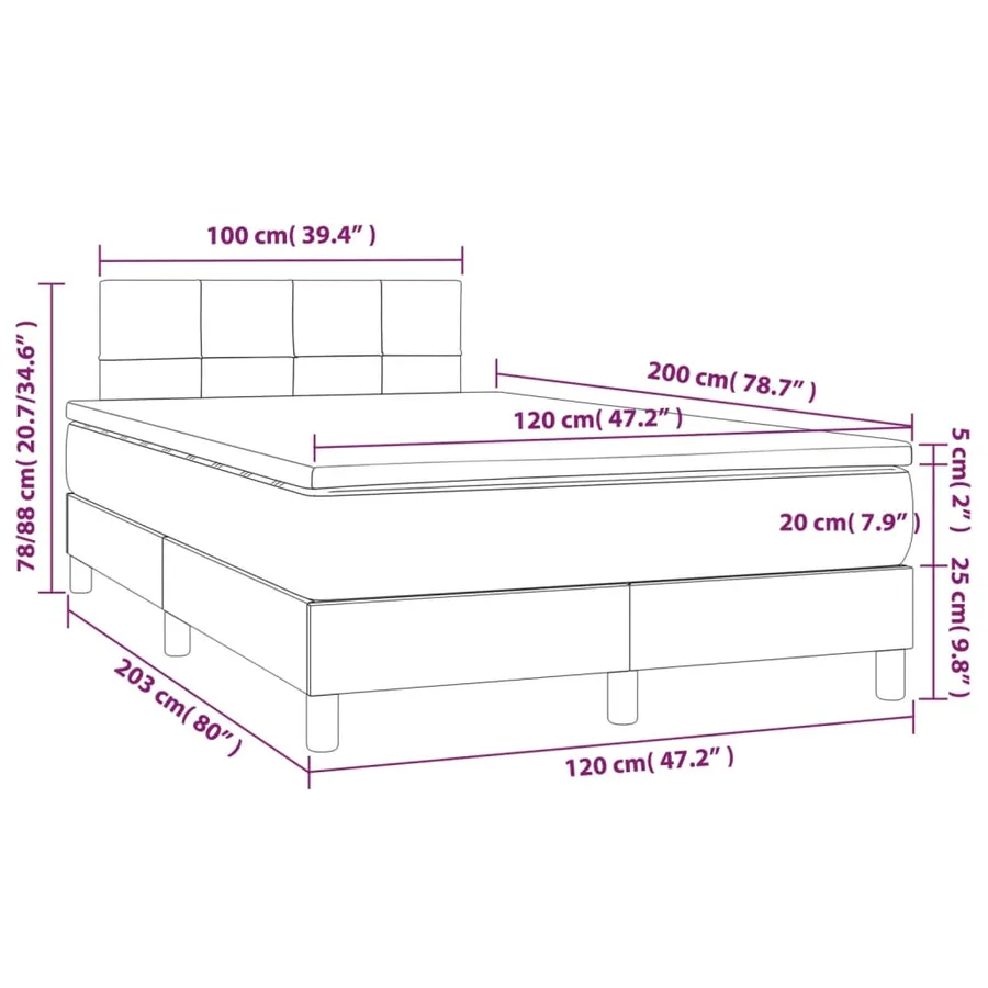 Sommier à lattes de lit matelas et LED Marron foncé 120x200 cm - 8