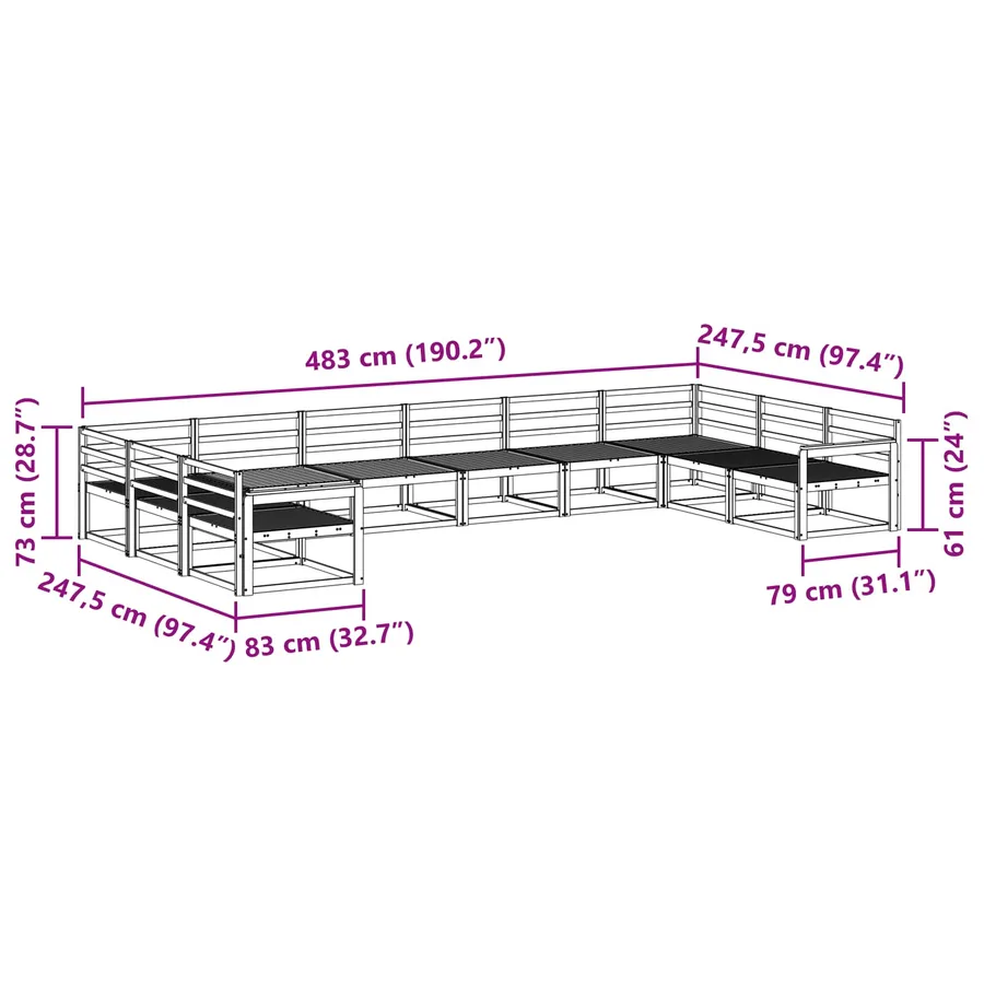 Ensemble de canapés d'extérieur 10 pcs Naturel - 9