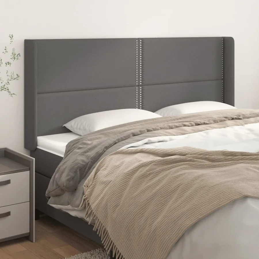 Tête de lit avec oreilles Gris 203x16x118/128 cm Similicuir