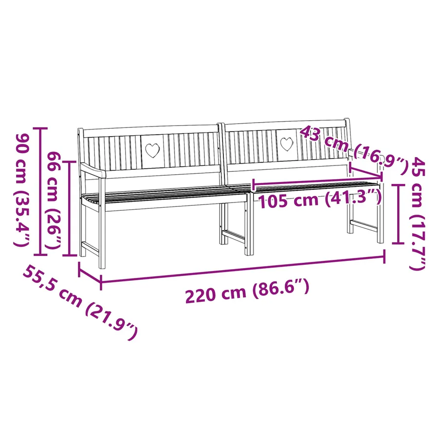 Banc extérieur Naturel 220 x 55,5 x 90 cm Bois d'Acacia Massif - 9