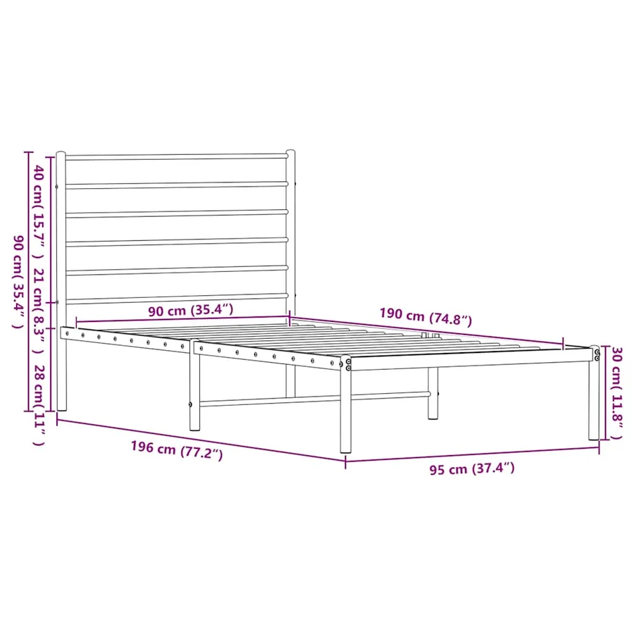 Cadre de lit métal sans matelas avec tête de lit noir 90x190 cm - 10