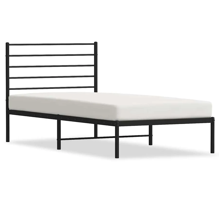 Cadre de lit métal sans matelas avec tête de lit noir 90x190 cm - 2