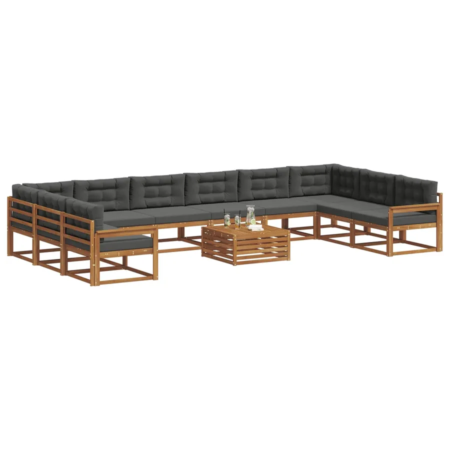 Ensemble de canapés d'extérieur 11 pcs Naturel et Anthracite - 3