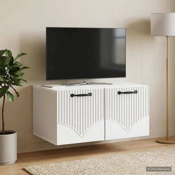 Meuble TV mural Blanc 59,5 x 41 x 30 cm Bois d'ingénierie