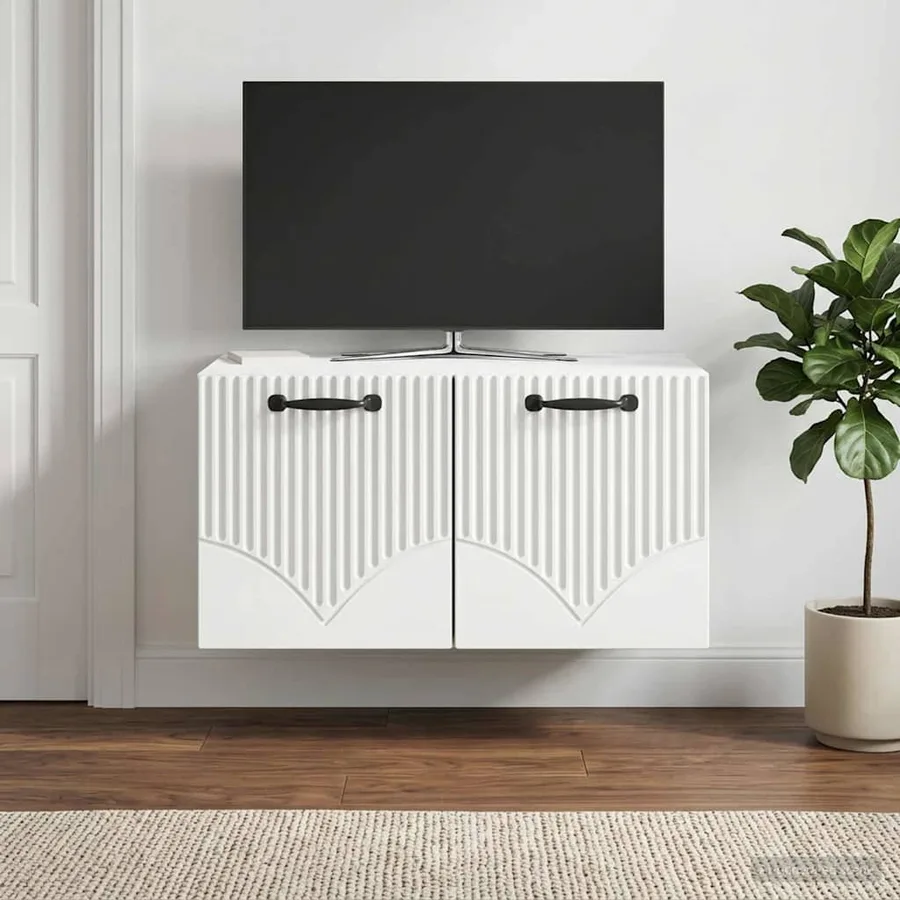 Meuble TV mural Blanc 59,5 x 41 x 30 cm Bois d'ingénierie - 4