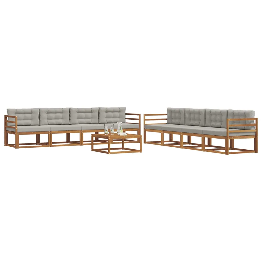 Ensemble de canapés d'extérieur 9 pcs Gris Naturel et Clair - 3