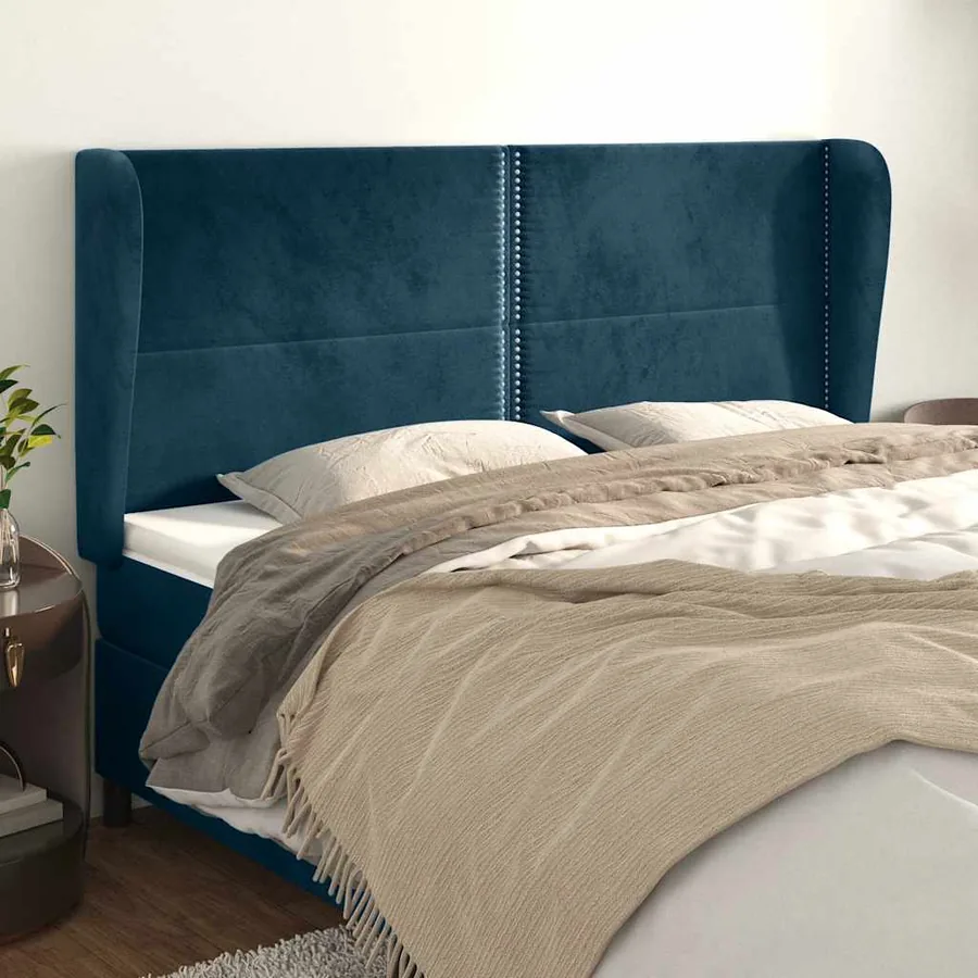 Tête de lit avec oreilles Bleu foncé 203x23x118/128 cm Velours
