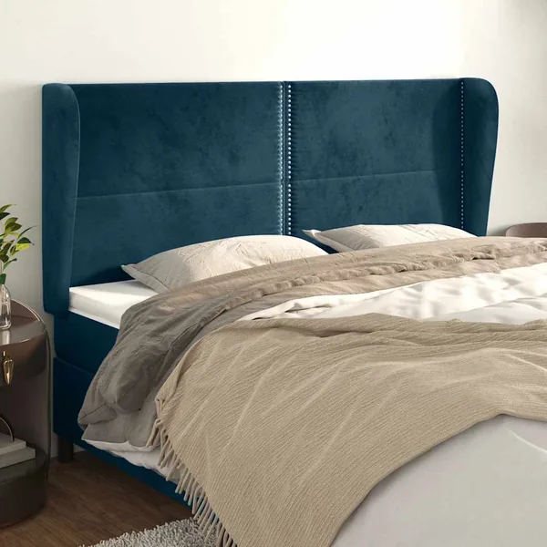 Tête de lit avec oreilles Bleu foncé 203x23x118/128 cm Velours