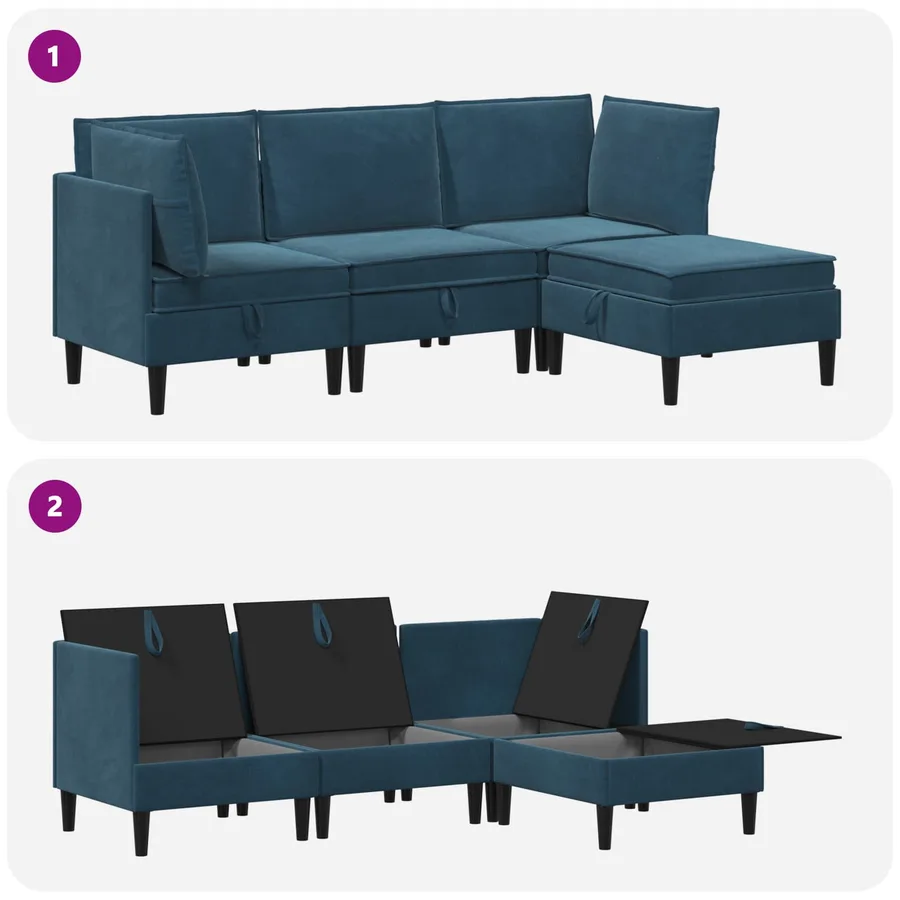 Ensemble de meubles pour le salon 4 pcs Bleu Velours - 10