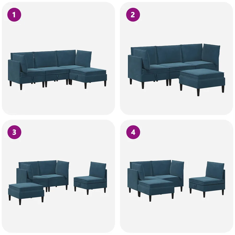 Ensemble de meubles pour le salon 4 pcs Bleu Velours - 11