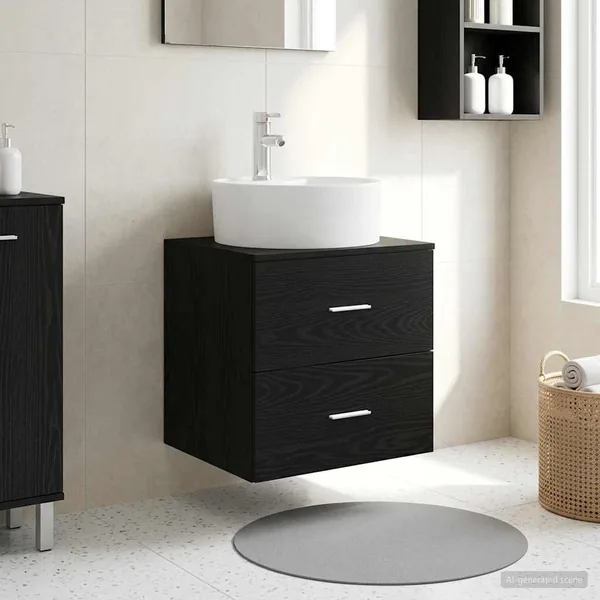 Vanité de lavabo mural Chêne noir 49,5 x 44,5 x 65 cm