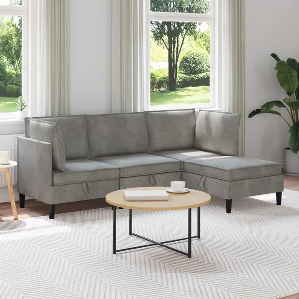 Ensemble de meubles pour le salon 4 pcs Gris clair Velours