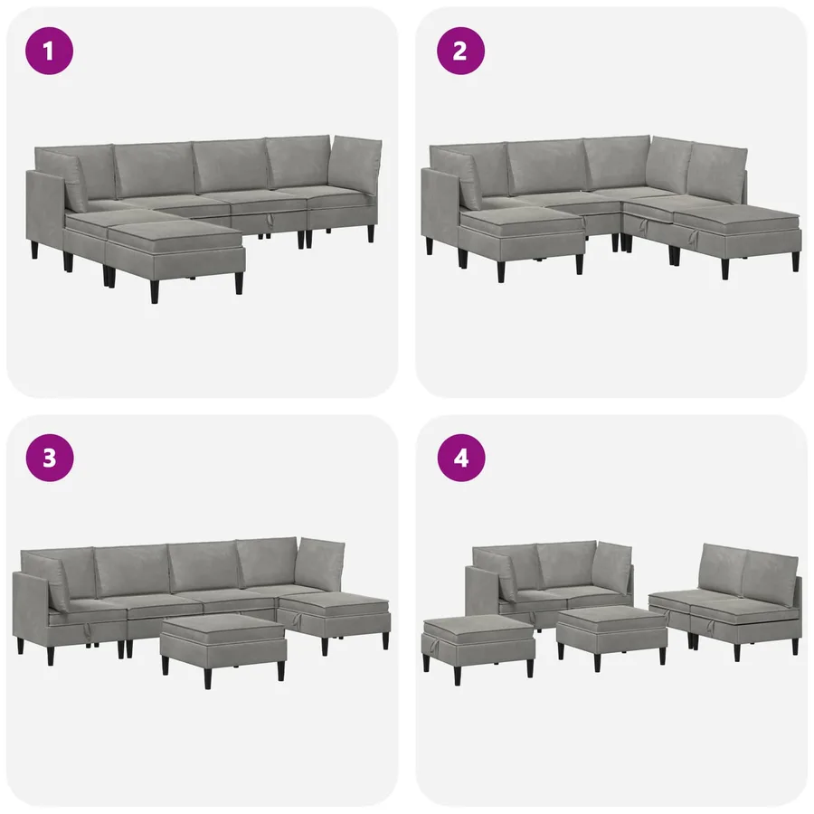 Ensemble de meubles pour le salon 6 pcs Gris clair Velours - 9