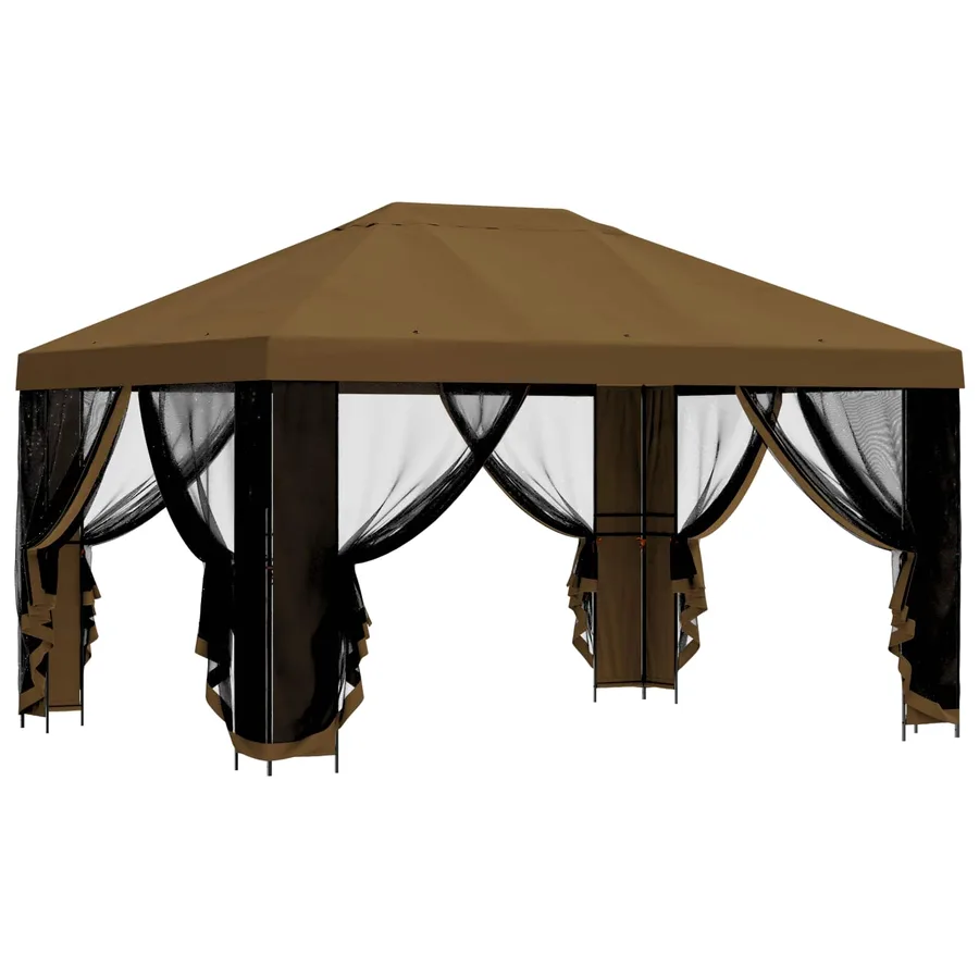 Abri de jardin avec parois 4 × 3 m Taupe Polyester et Acier - 4